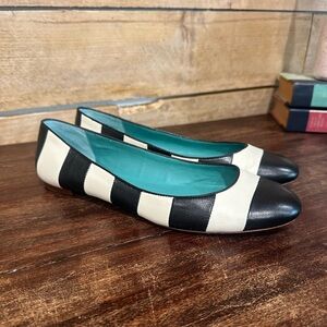 Kate Spade New York Black and White Striped Leather Ballet Flats 9.5M Women’s